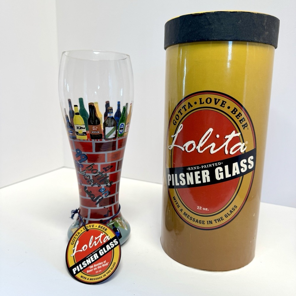 Lolita Hand Painted Gotta Love Beer on the Wall 22oz Pilsner Glass NEW
